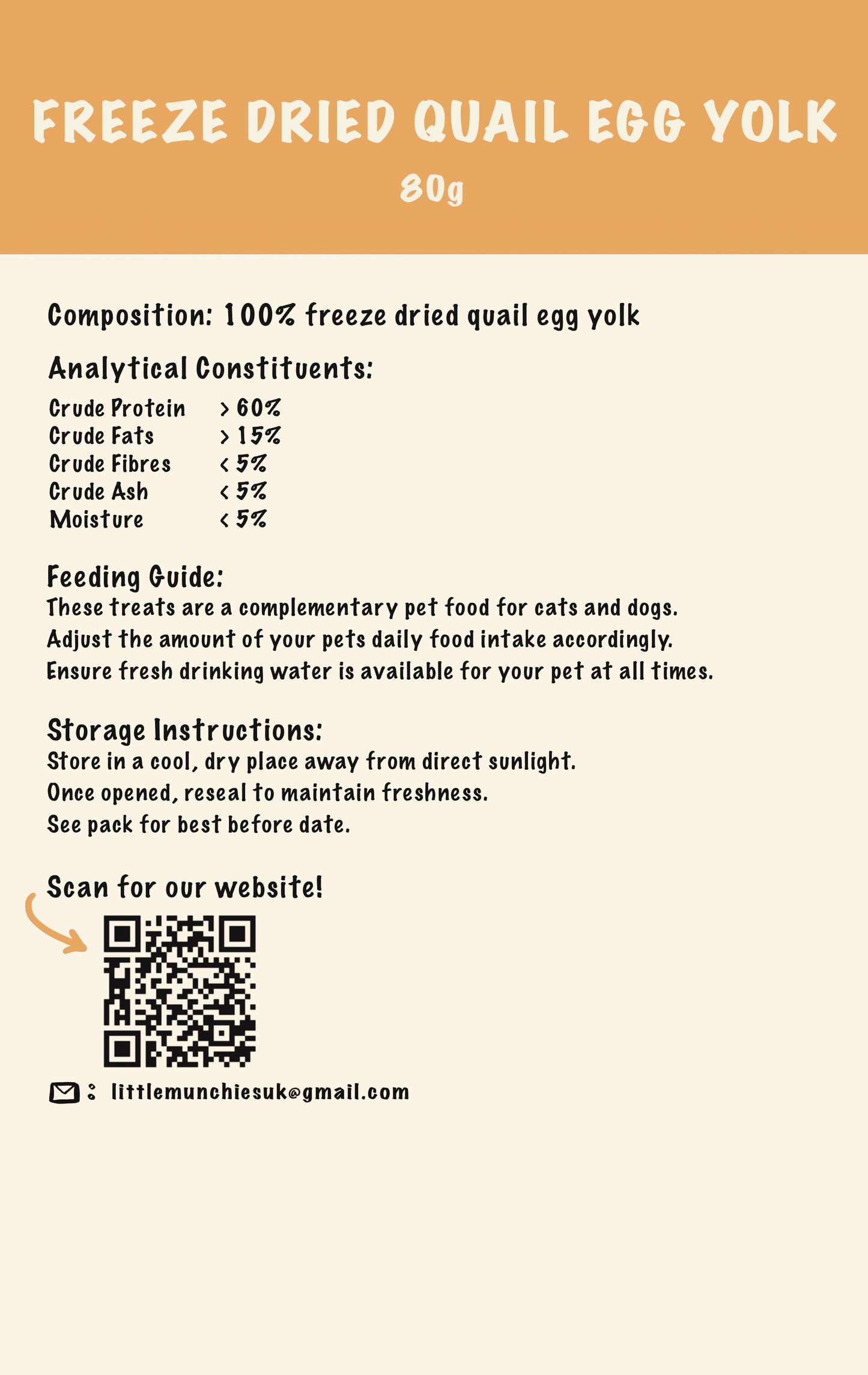 Freeze dried quail egg yolk 60g