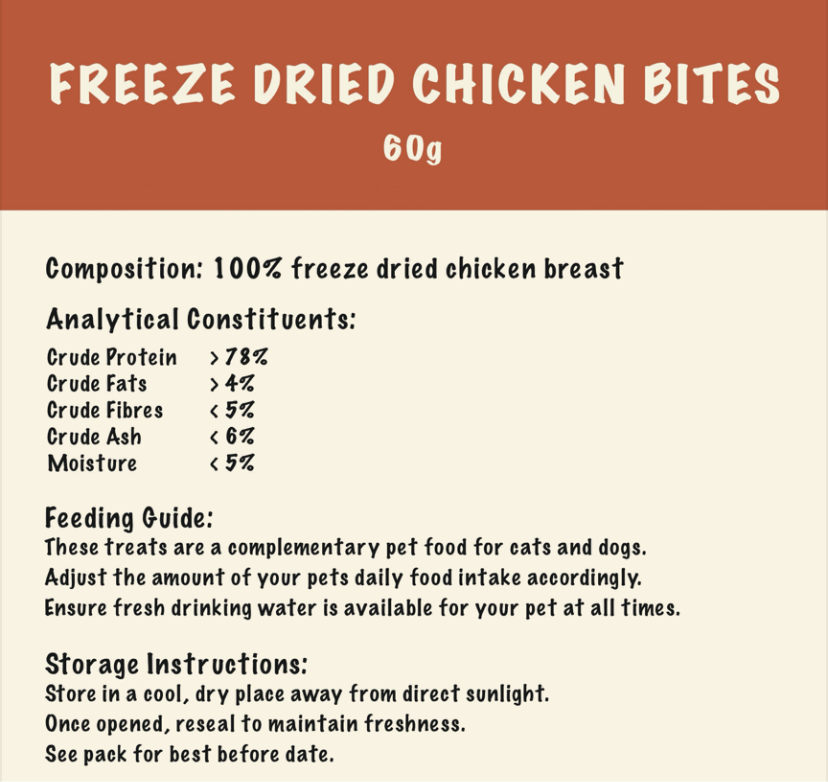 Freeze dried chicken bites 60g