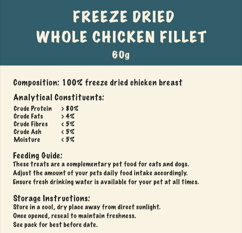 Freeze dried whole chicken breast 60g