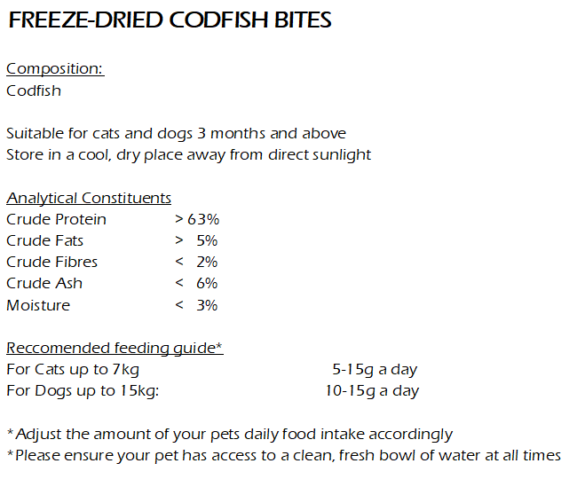 Freeze dried cod bites 40g